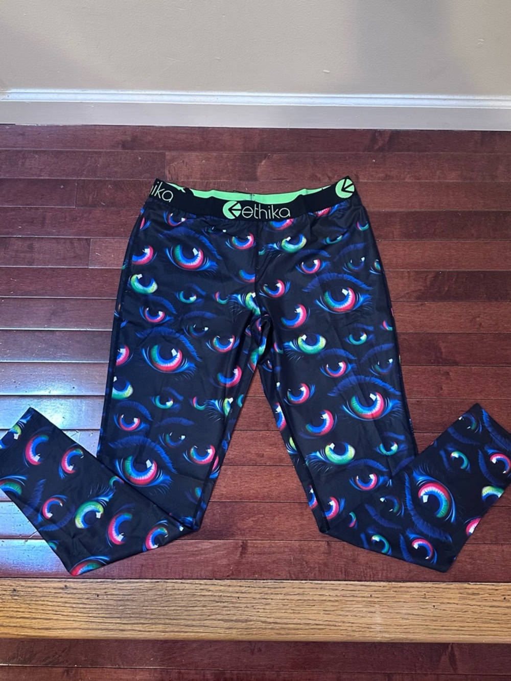 Ethika Eye See You Black Leggings with Neon Rainbow Eye Print